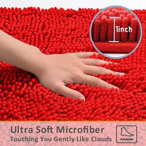 Bathroom Rugs Sets 3 Piece - Non Slip Thick Chenille Bath Mats, Soft Absorbent Shaggy Carpet for Bath, Kitchen