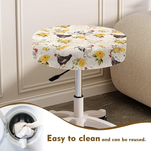 Set Boho Chicken Stool Seat Covers Round Stool Cushion Yellow Flower Slipcover Stool Cover Bar Chair Covers for Home