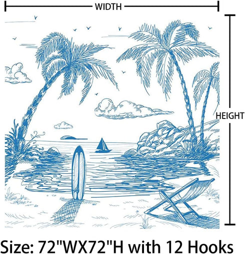 MEHOFOND Surf Shower Curtain, Retro Surfboard Tropical Theme Bathroom Decor Set with 12 Hooks, 72x72 Inches