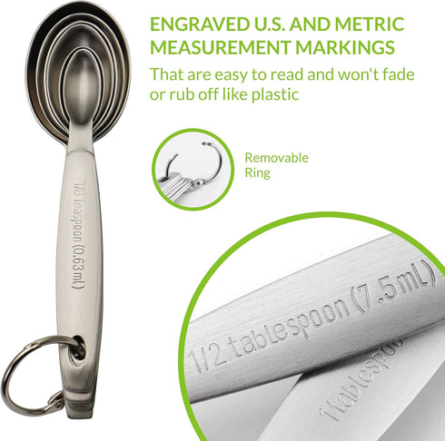 Spring Chef Stainless Steel Measuring Spoons Set of 7, Oval Metal Teaspoon & Tablespoon for Baking & Cooking