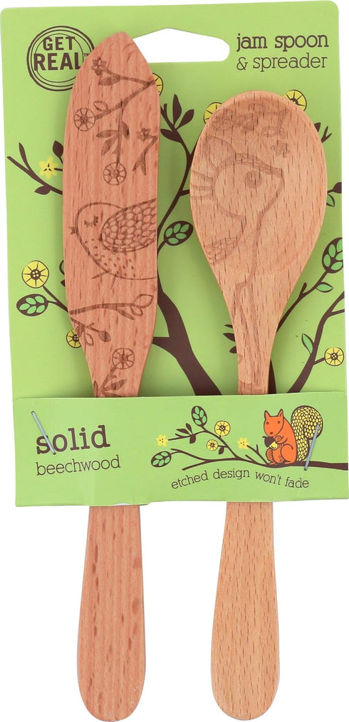 Talisman Designs Laser Etched Beechwood Jam & Spoon Set, Woodland Design, Decorative Kitchen Tool