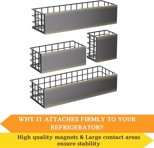 4-Pack Ofiray-home Magnetic Fridge Shelf, Metal Strong Magnet Rack, Space Saving Spice Organizer, Utensil Holder, Fruit
