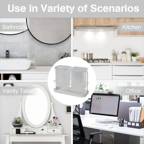 White Toothbrush Holders for Bathrooms, Wall Mounted with 2 Cup, Dry & Wet Separation, Bathroom Countertop Organizer Set