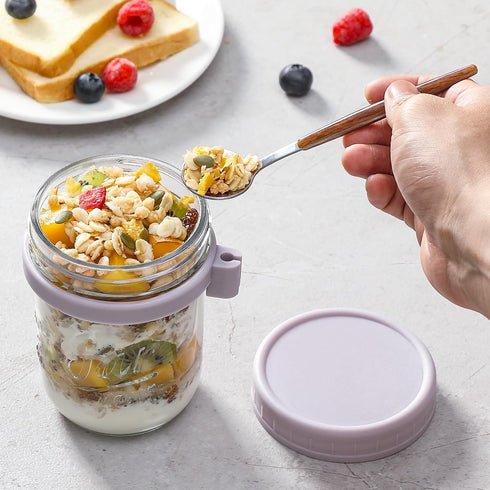 6 Pack 16 oz Overnight Oats Containers with Lids and Spoons, Glass Mason Overnight Oats Jars, Large Capacity Airtight