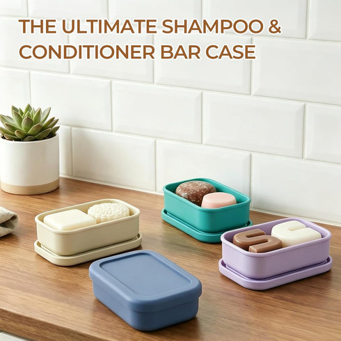 2 Sets, 1 Pack, AIMAIAIMAI Enhanced Leak Proof Travel Soap Case with Draining Pad, Silicone Shampoo Bar Travel Case