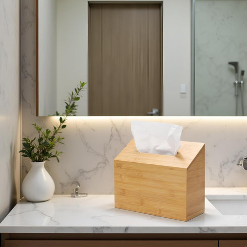 Countertop Hand Towel Box Cover Compatible with Kleenex Disposable Paper Hand Towels, Bamboo Wood Hand Towel Holder