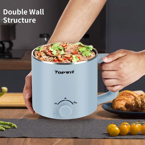 Topwit Electric Hot Pot, 1.6L Ramen Cooker, Multifunctional for Pasta, Shabu-Shabu, Oatmeal, Soup, Blue
