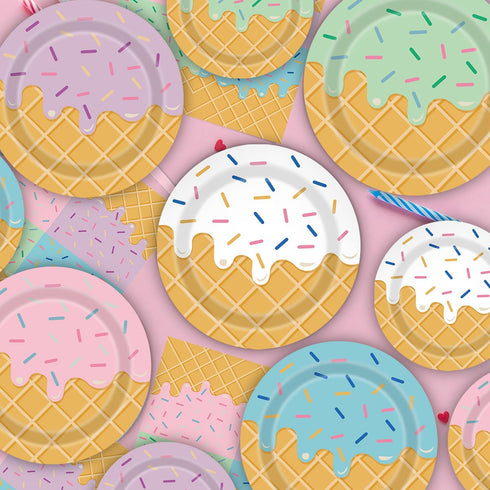 UROINEPA 100Pcs Ice Cream Party Decorations Ice Cream Plates and Napkins for Kids Girls Baby Shower Ice Cream Birthday