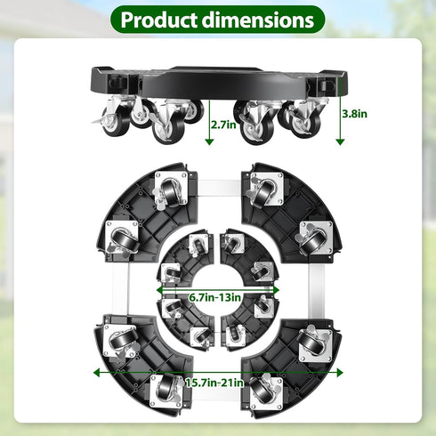 8 Wheels,15-21In 500Lbs Plant Stand With Locking Adjustable Rolling Plant Stands General Large Plant Rolling Tray