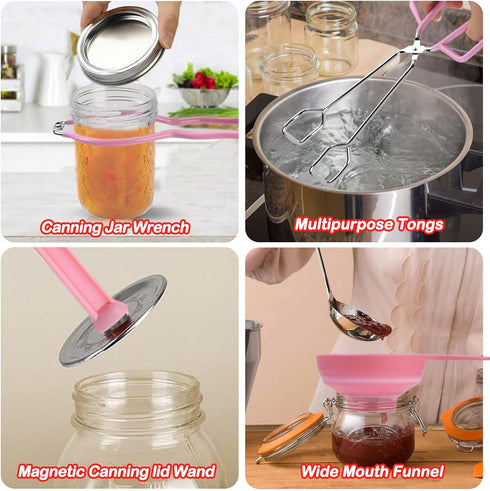 Home Canning Supplies Starter Kit, Food Grade Stainless Steel Canning Tools Set for Beginners, Pink