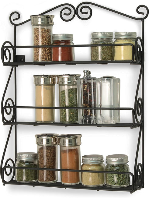 FitWell Scroll Wall Mount Spice Rack, 3-Tier Traditional Spice Rack for Kitchen and Bathroom Organizer