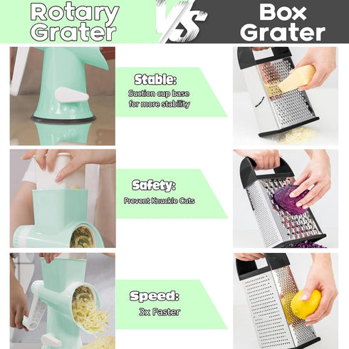 GOTOSOBAY Cheese Grater with Handle,Multifunctional Rotary Cheese Grater,Kitchen Cheese Shredder Can Easily Chop
