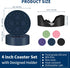 4 Inch Set 6 Blue Silicone Coasters with Holder, Non-Slip Round Coffee Cup Mats, Modern Drink Coaster of for Desk