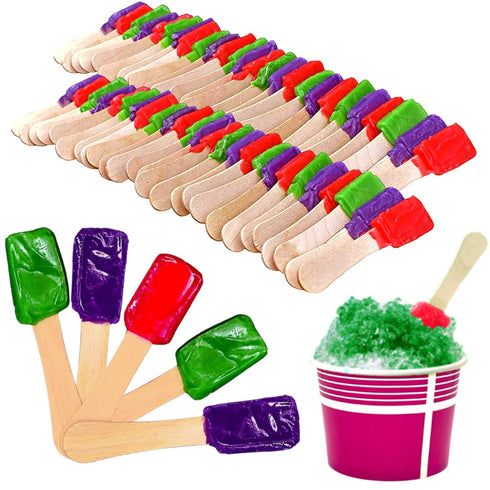 Pack of 60 4" Candy Spoons, 20 Each of Grape, Green Apple, and Cherry for Snow Cones, Ice Cream, and Desserts