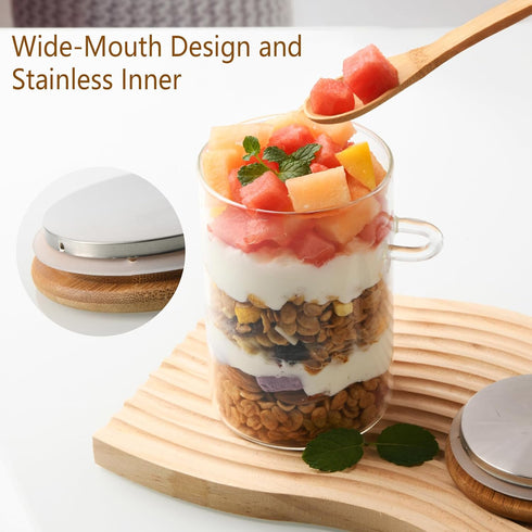 4 Pack 16oz Glass Overnight Oats Containers with Lids and Spoons, Over Night Oats Jars with Secure-Grip Bands