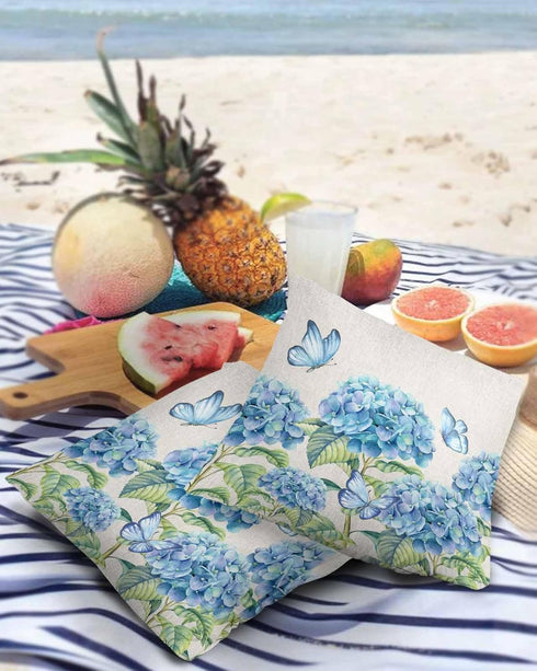 Farm Outdoor Pillow Covers Set of 2, Blue Hydrangea Flower Butterfly Decorative Waterproof Throw Pillow Case,