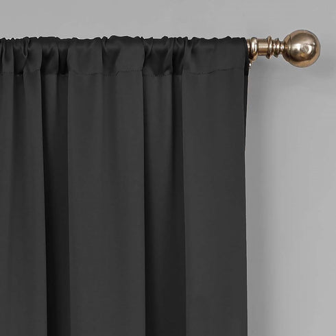 ECLIPSE Tricia Modern Thermal Rod Pocket Window Curtains for Bedroom (2 Panels), 26"W x 63"L, Black