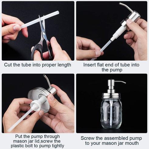 Mason Jar Soap Dispenser Lid and Pump Replacement, Brushed Stainless Steel for Regular Mouth Size Lid