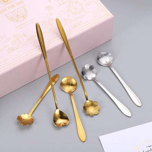 uxcell 4Pcs Stainless Steel Flower Spoons, 5 Inch Cherry Blossom Shape Coffee Dessert Spoon