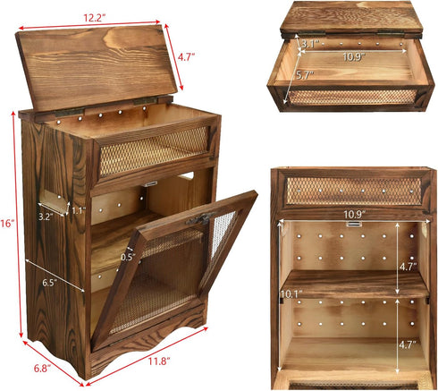 Ikee Design Wooden Countertop Potato and Onion Storage Bin, Rustic Color, 11.8W x 6.8D x 16H in