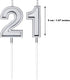 21st Birthday Cake Candles - Happy Birthday Numeral Topper Decoration for Wedding Anniversary Celebration (Silver)