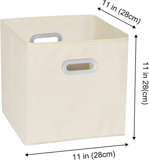 Fabric Cloth Storage Bins, Cube Organizer with Dual Handles, Foldable Storage Baskets for Home, Set of 3, Creamy-White