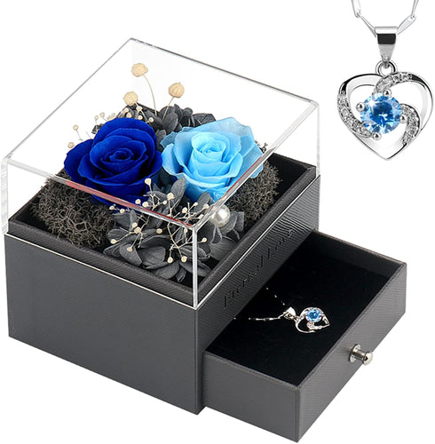 SHOKUTO Preserved Rose - Birthday Gifts for Women, Mom, Girlfriend, Jewelry Boxes with Necklace for Grandma, Wife,