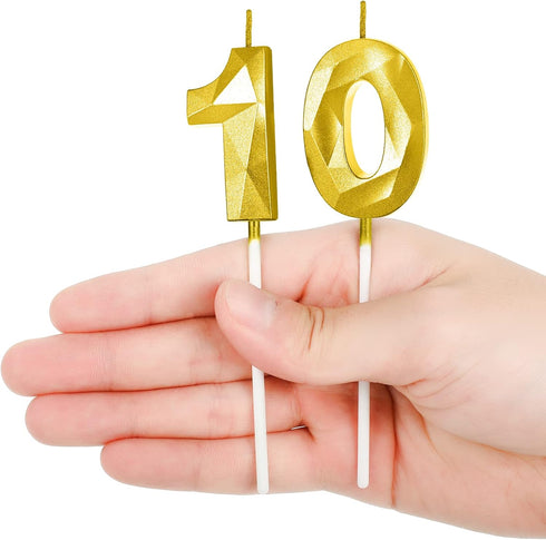 10th Birthday Candles Cake Numeral Candles, 3D Number Cupcake Topper Decoration for Birthday Wedding Anniversary