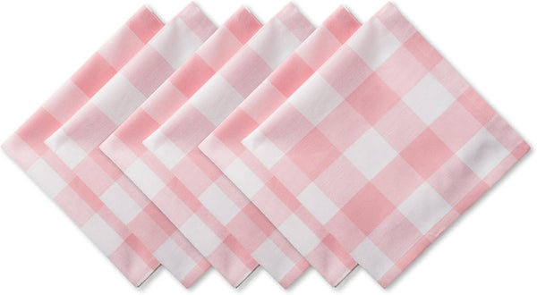 DII Buffalo Check Collection Classic Farmhouse Cloth Napkin Set, Pink & White, 20x20, 6 Piece