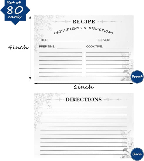 80 Pack Recipe Cards, 4 x 6 Inch Kraft Double Sided Recipe Cards Cooking Recipe Cards Stock Thick Cardstock Recipe Cards with Lines for Weddings, Bridal Shower, Christmas Gifts