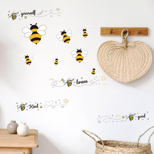 12 Pcs Bee Gnome Wall Decals, Honey Bee Window Decor Clings with Inspirational Quotes for Kitchen Office Decoration