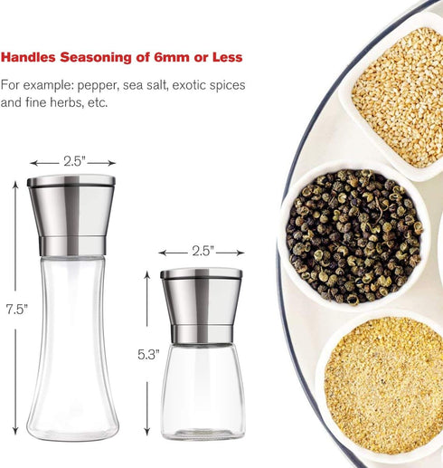 Salt and Pepper Grinder Set of 2 Stainless Steel Manual Spice Grinders with Adjustable 5 Grade Coarseness, Gift Set