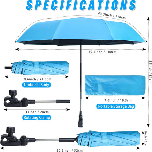 UYEDUJZ UPF50+ 40inch Beach Chair Umbrella with Clamp, Portable Clip on Umbrella for Outdoor Chairs, Adjustable Sun