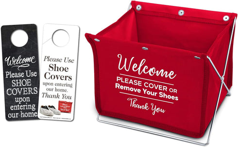 Mediz Foldable Shoe Cover Holder (Red) with Bonus Door Hanger - Please Use Shoe Covers