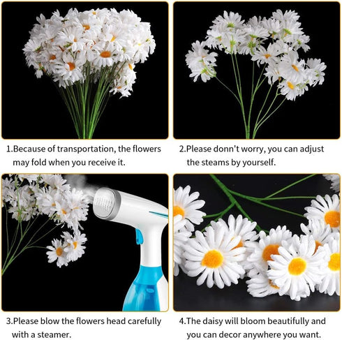 AmyHomie Artificial Flowers, Silk Daisy, White Artificial Gerber Daisy for Home and Wedding Decoration