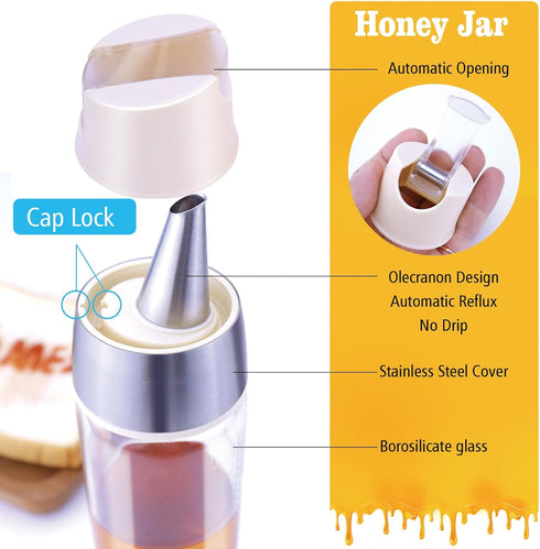 Matifaner Honey Dispenser No Drip, Maple Syrup Bottle, Olive Oil Dispenser, Honey Jar with Stand, Beautiful Bottle