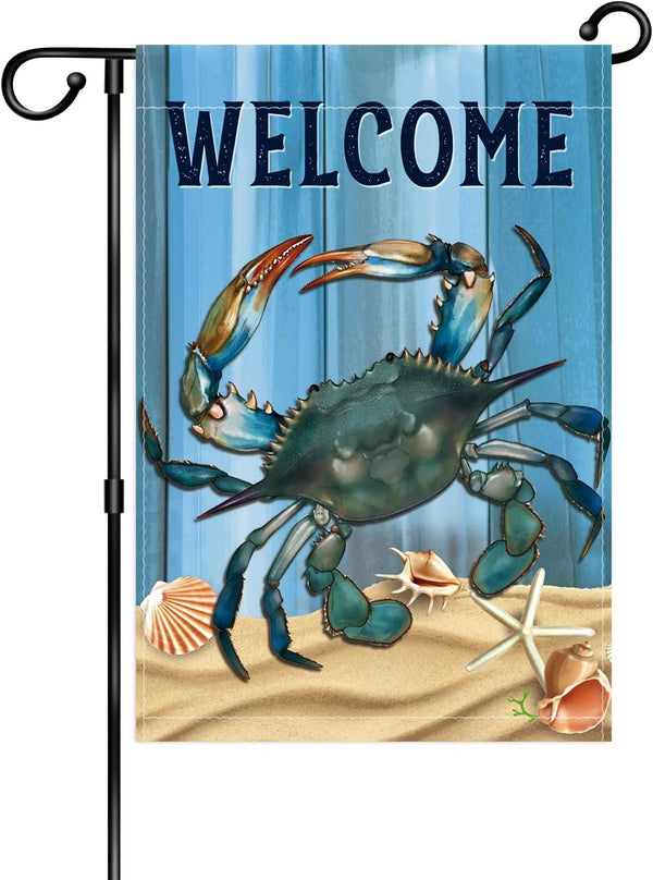 WHPCT Crab Garden Flag, Welcome to Undersea World Vertical Double Side 12x18 Inch Holiday Decor