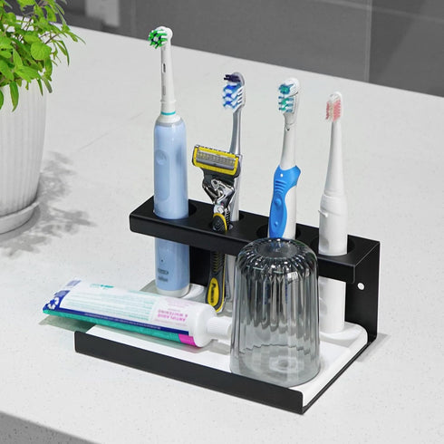 Electric Toothbrush Countertop Holder, Diatomaceous Earth Sink Organizer for Bathroom (Black)