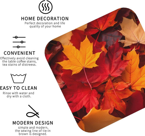 Nameapo Set 6 Autumn Fall Leaves Coasters for Drinks Leather Coasters of for Coffee Table for Housewarming Kitchen Bar