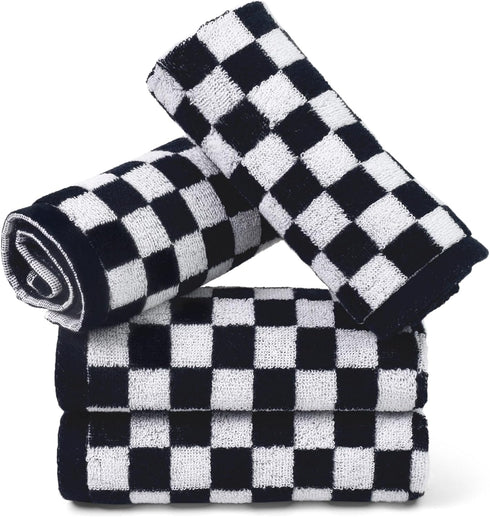 Jacquotha Wash Cloths Checkered 4 Pack (Black and White) - Cotton Washcloths