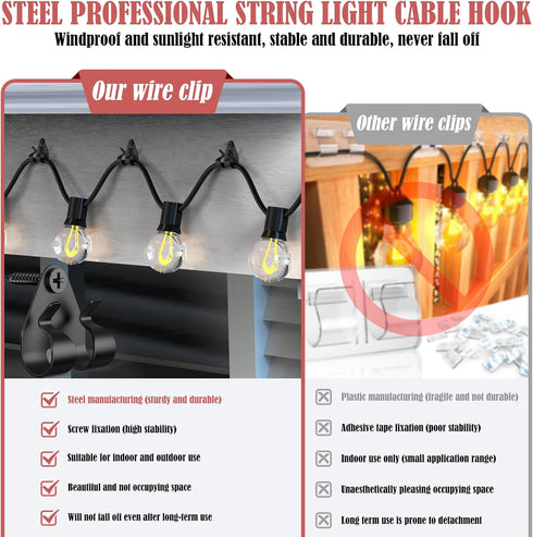 20 Pack Lewufe Outdoor String Lights Clips, Stainless Steel Lights Hanger Hooks for Hanging Christmas Light, Fairy
