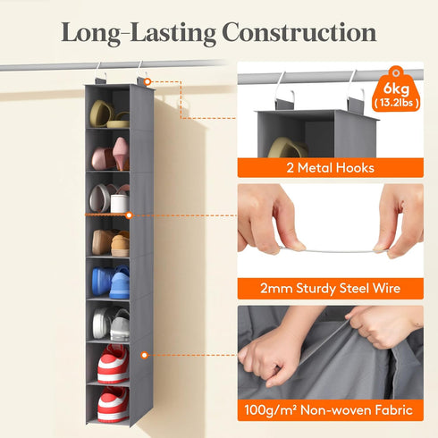 Closet 8 Closet 11.8" 5.9" 41.1" Lifewit Shoe Organizer Hanging Section, Collapsible Organizers and Storage for Shelf