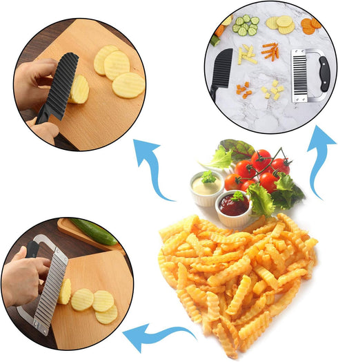 Patelai 2 Pcs Crinkle Potato Cutter - Stainless Steel Wavy Slicer for Salad & French Fry Cutting