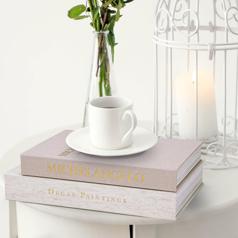 Set 3 XKDOUS of Linen Decorative Books with Gold Foil Cover Faux Book Storage Box for Coffee Table, Bathroom Shelf