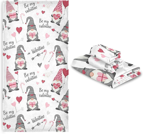 Set 3 Sets Pfrewn Cute Gnomes Hearts Pink Towels of Romantic Romantic Love Spring White Bathroom Towel Soft Absorbent