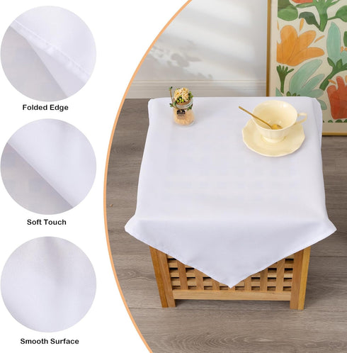 24 24 Inch Small Square Solid White Tablecloth x Washable Fabric Table Cloth Wrinkle Resistant Polyester Table Cover