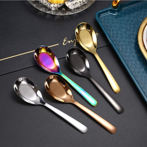 5 PCS Soup Spoon, Stainless Steel Mirror Finish Spoons, Kitchen Serving Spoons, Ice Cream Spoons for Soup, Silver