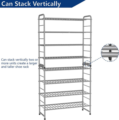 4-Tier Expandable Adjustable Shoe Organizer - Silver Wire Grid Storage Shelf
