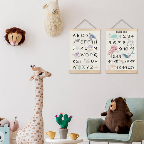 123 12x16 Set 2 Supwhd Ocean Nursery Decor, Alphabet Numbers Ocean Animals Poster Hanger Frame, Sea Animals ABC