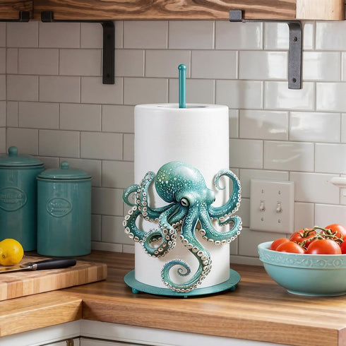 Shimeyao Octopus Metal Paper Towel Holder Beach Coastal Octopus Kitchen Decor Accessories Large Metal Towel Holder
